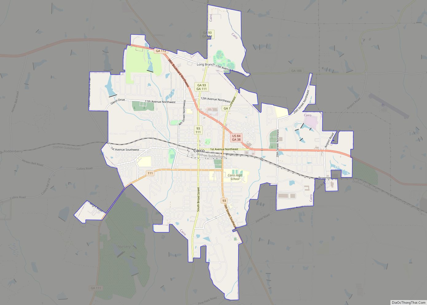 Map of Cairo city, Georgia