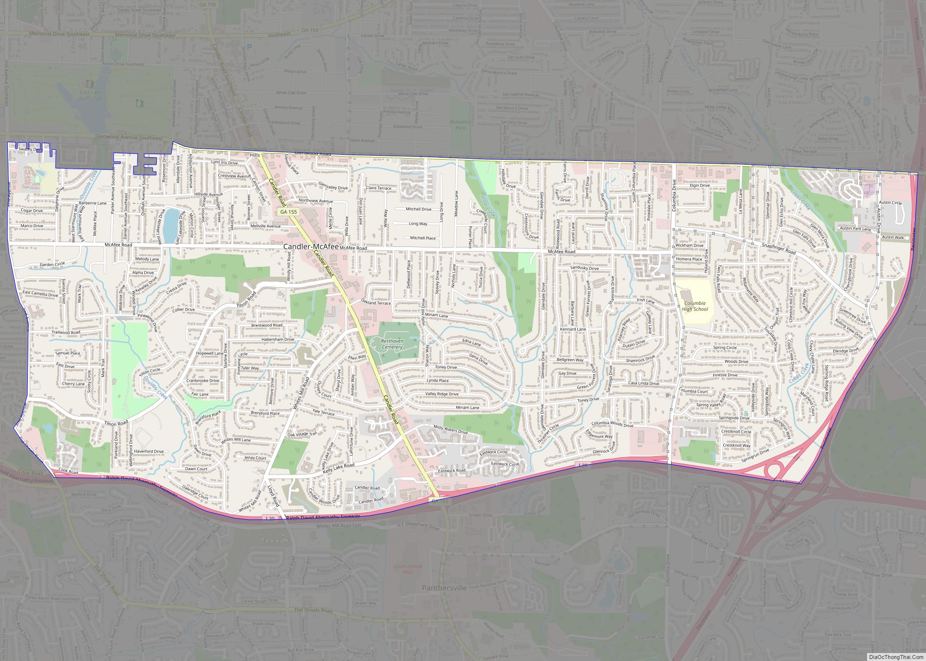 Map of Candler-McAfee CDP