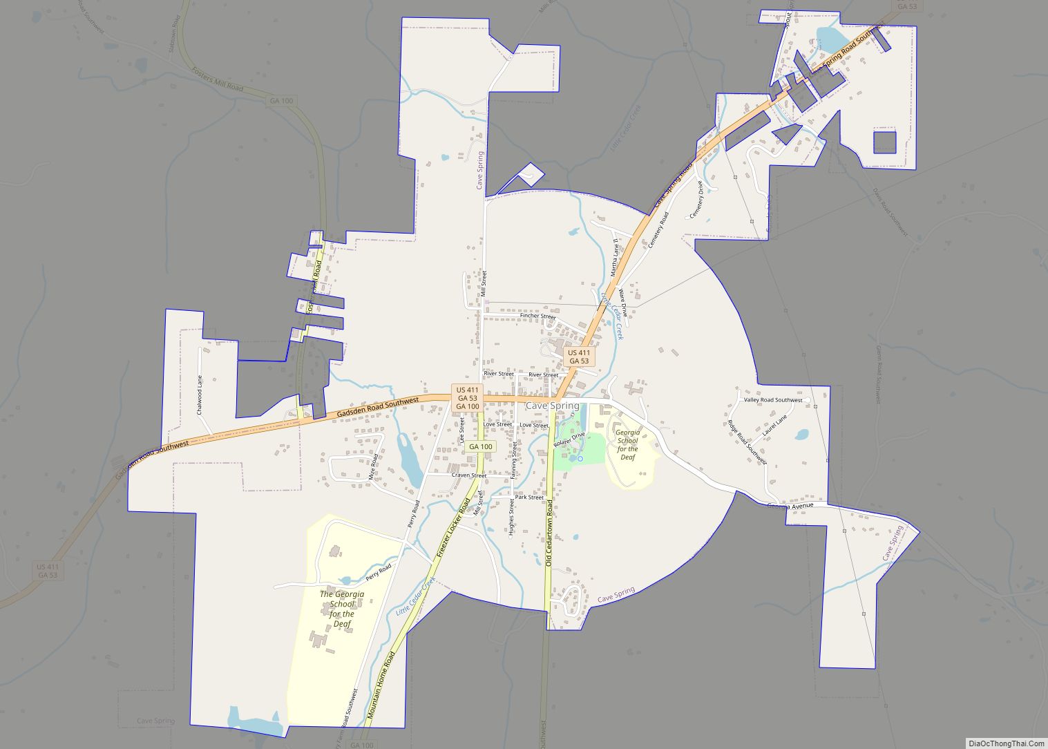 Map of Cave Spring city, Georgia