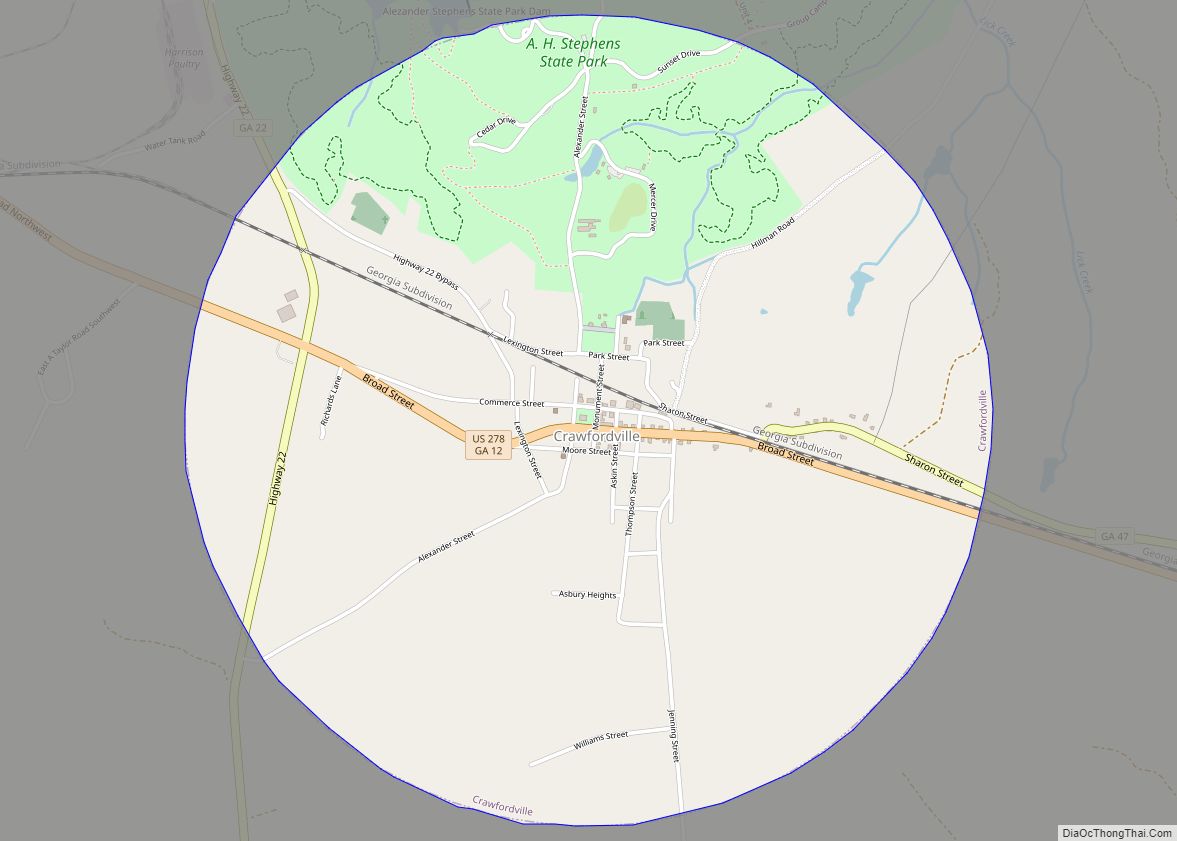 Map of Crawfordville city, Georgia