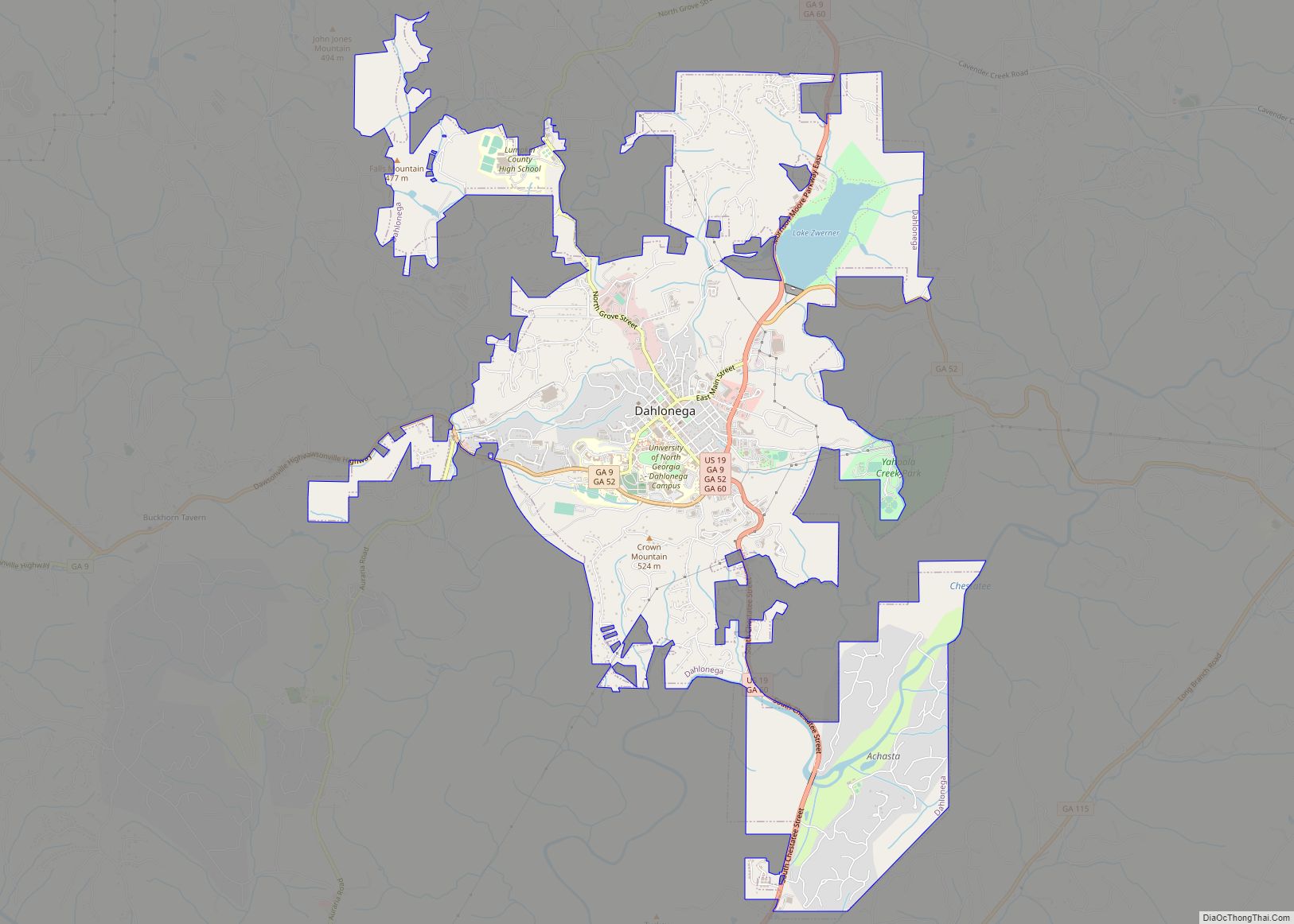 Map of Dahlonega city