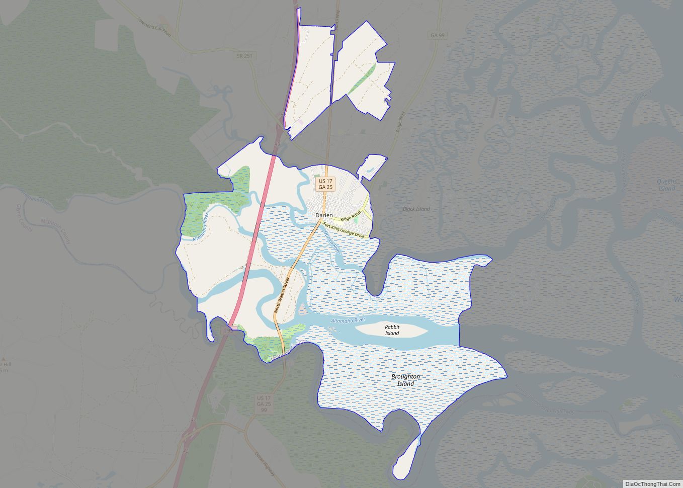 Map of Darien city, Georgia