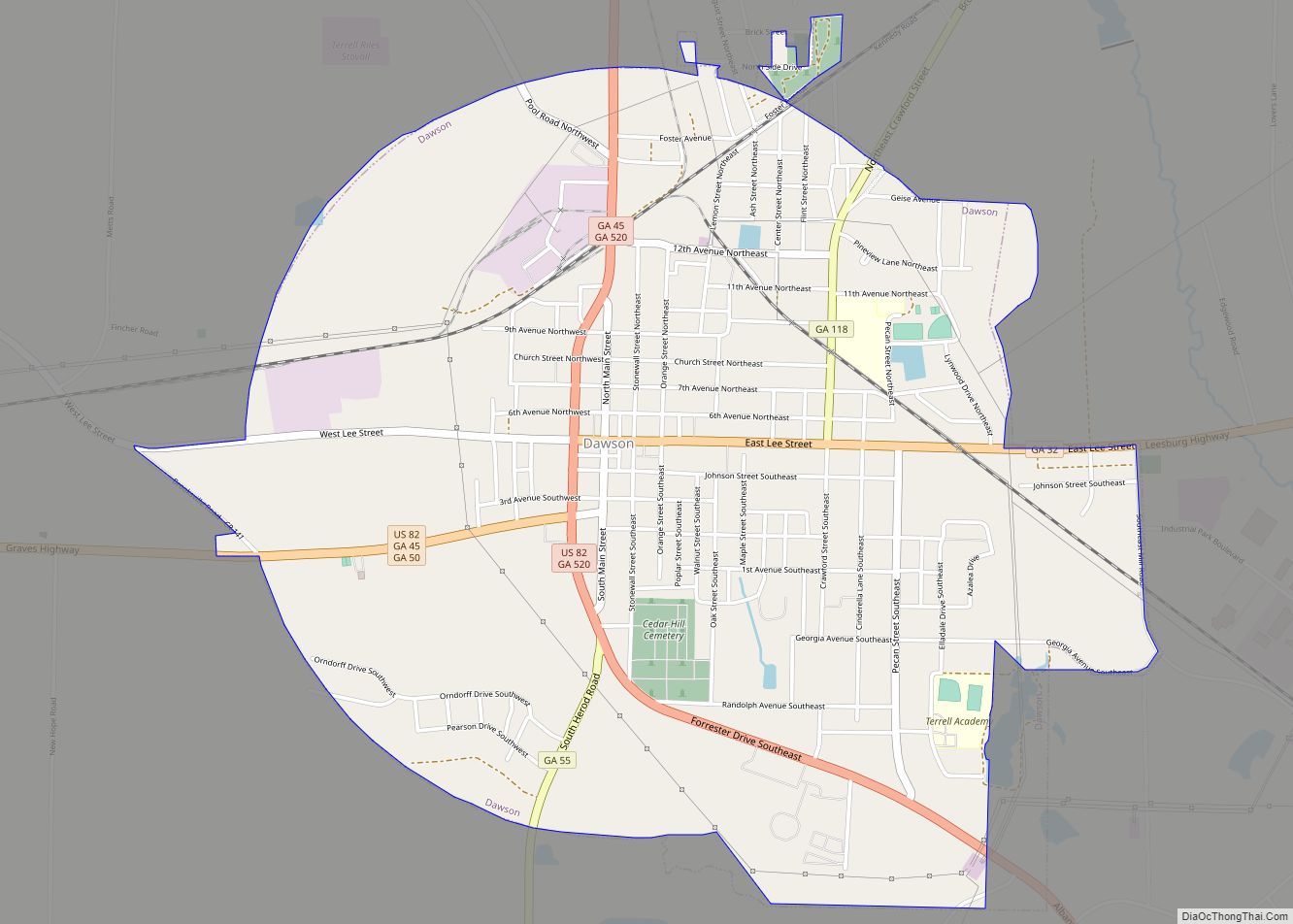 Map of Dawson city, Georgia