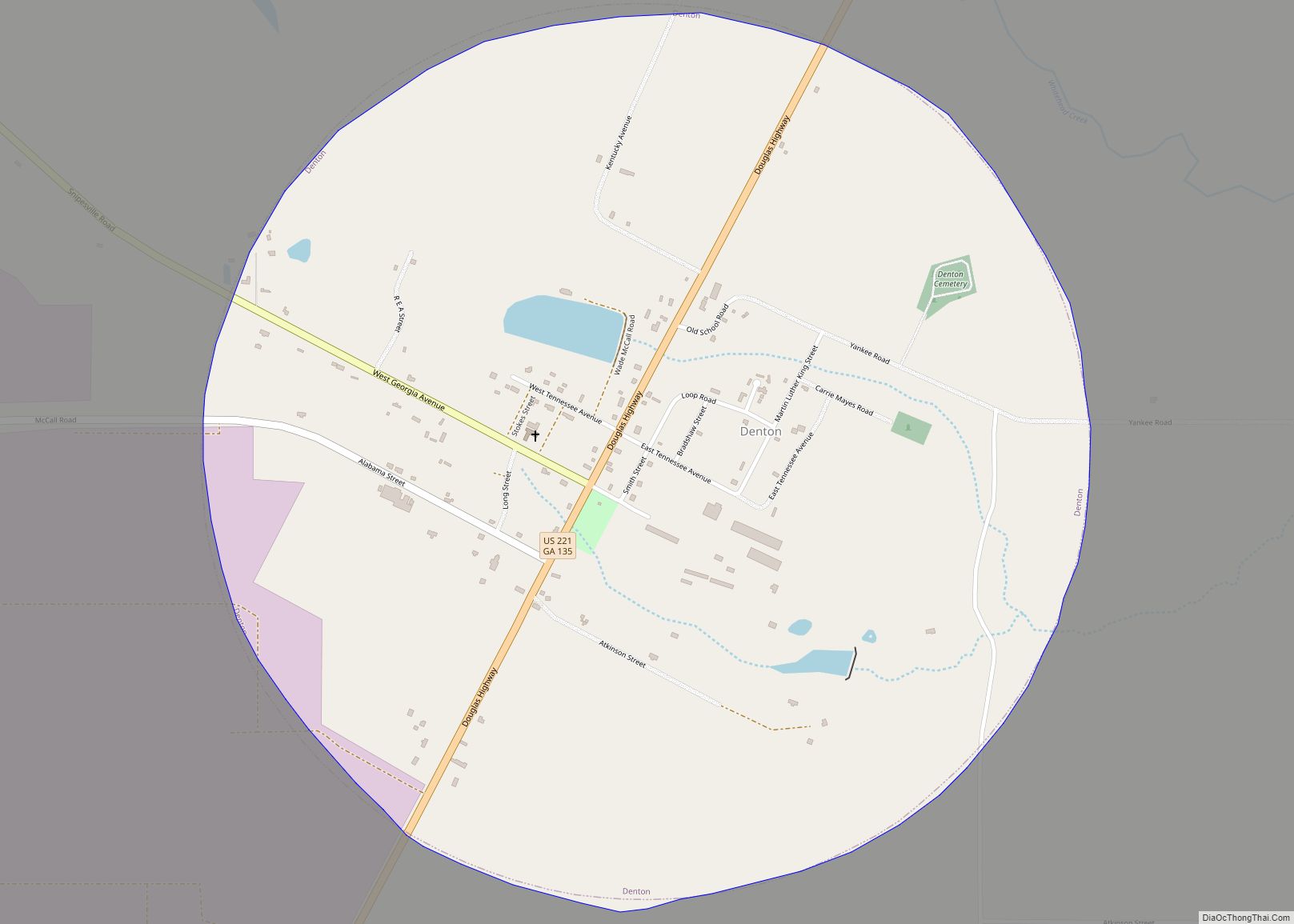 Map of Denton city, Georgia