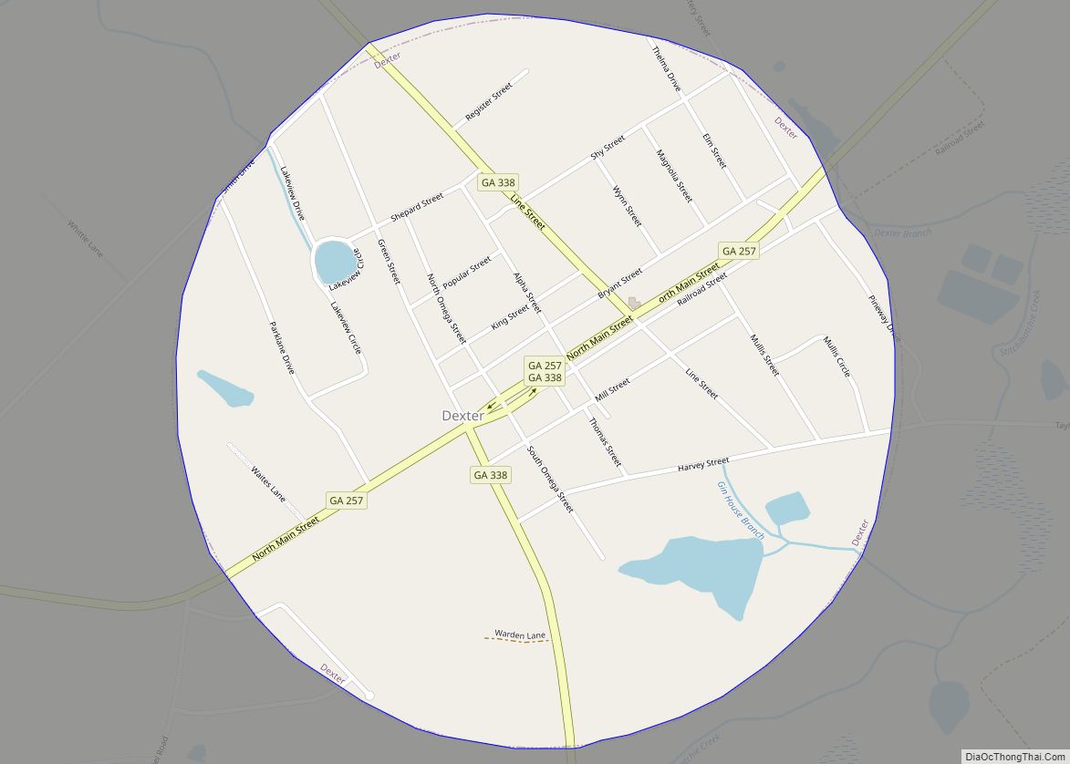 Map of Dexter town, Georgia