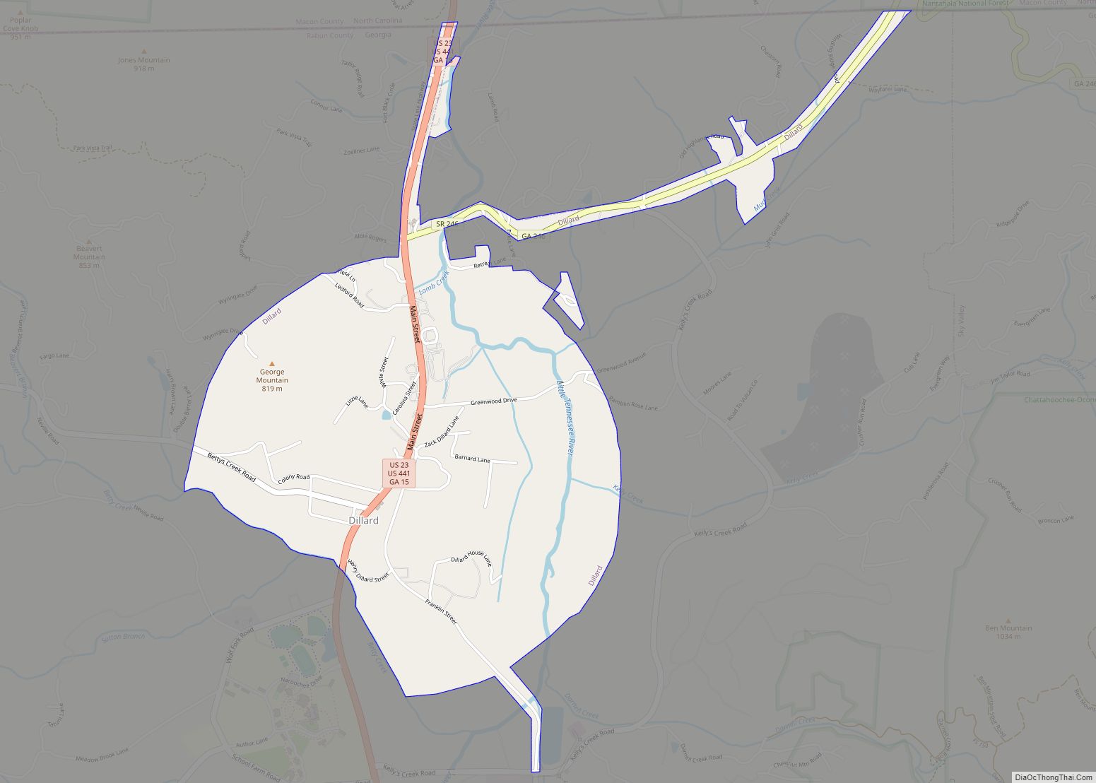 Map of Dillard city, Georgia