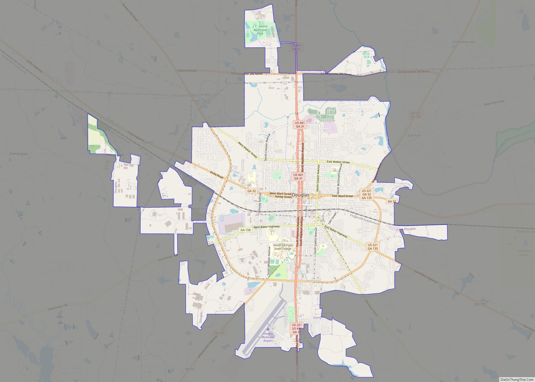 Map of Douglas city, Georgia