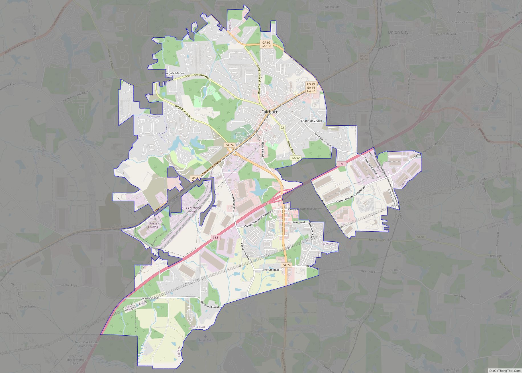 Map of Fairburn city, Georgia