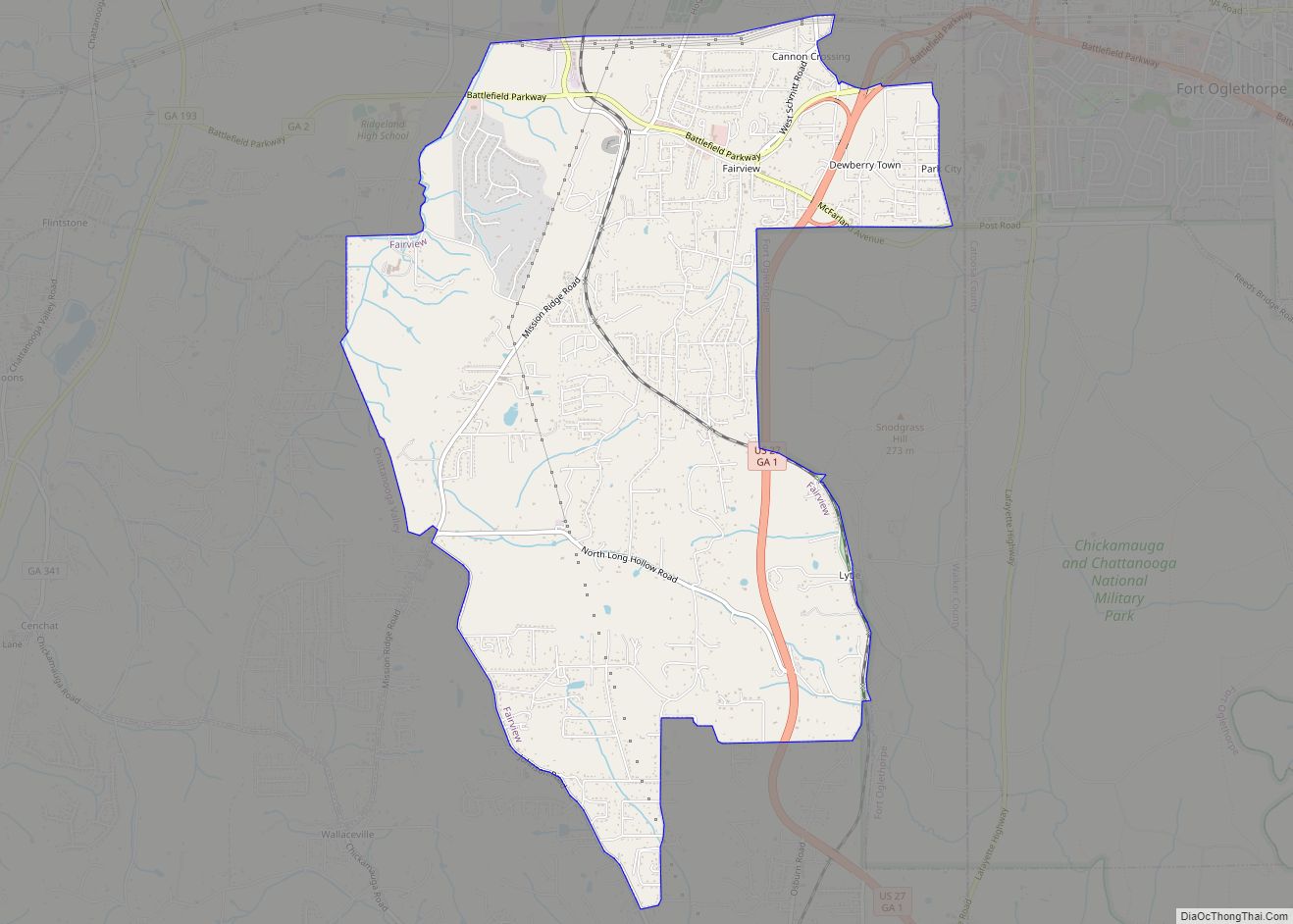 Map of Fairview CDP, Georgia