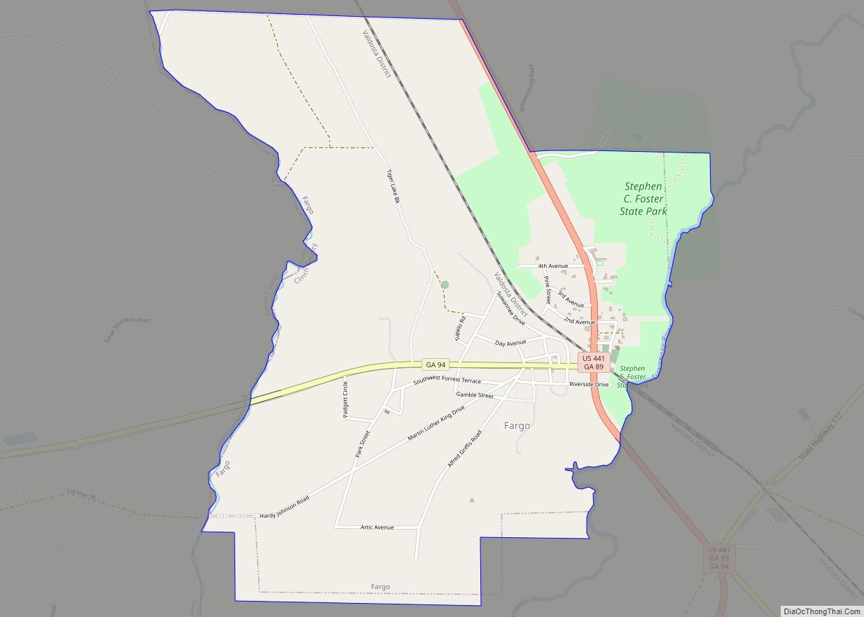 Map of Fargo city, Georgia