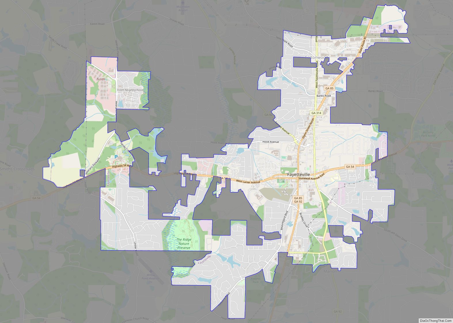 Map of Fayetteville city, Georgia