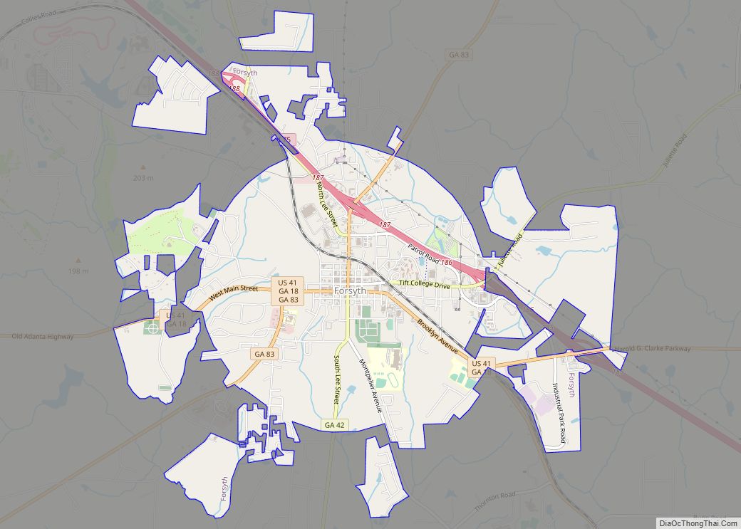 Map of Forsyth city, Georgia