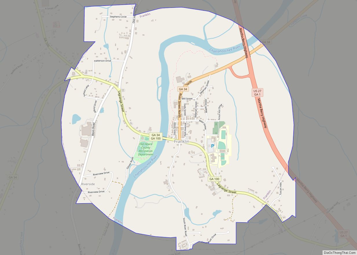 Map of Franklin city, Georgia