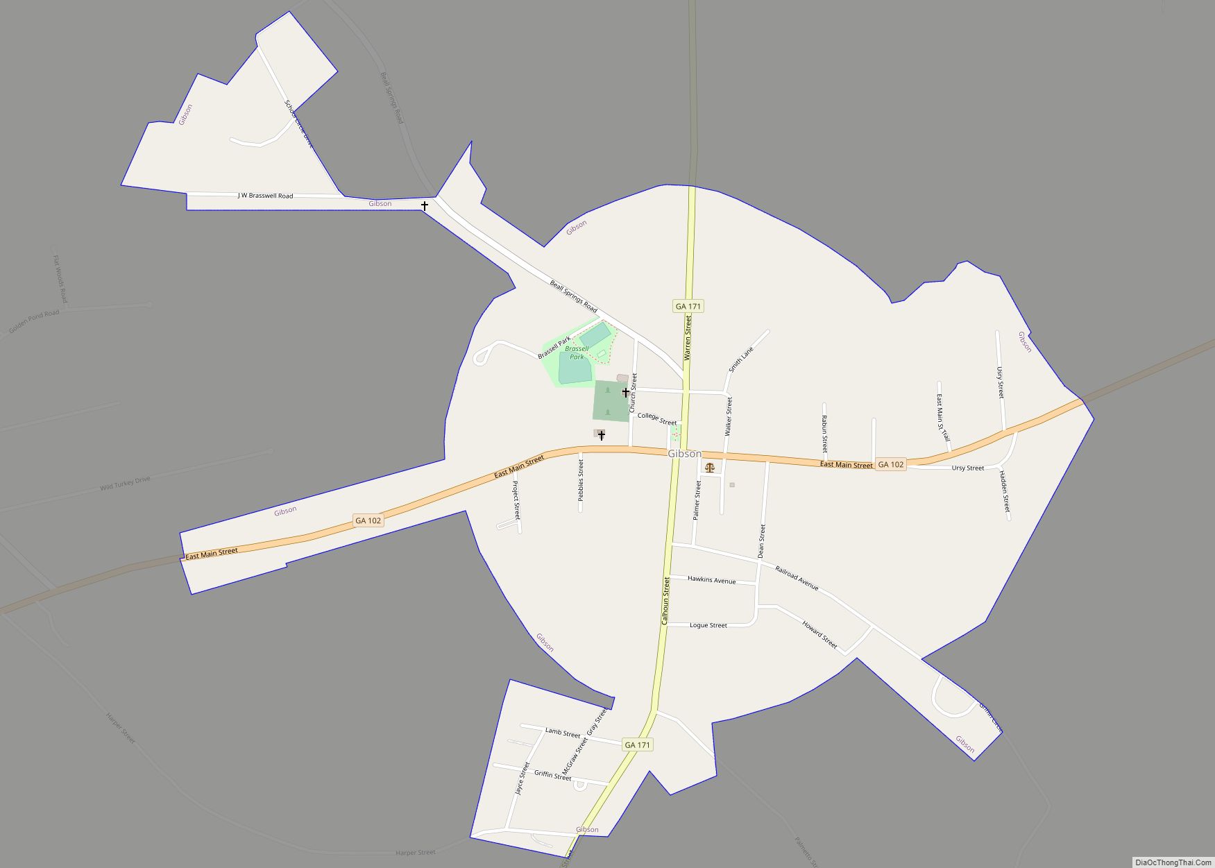 Map of Gibson city, Georgia