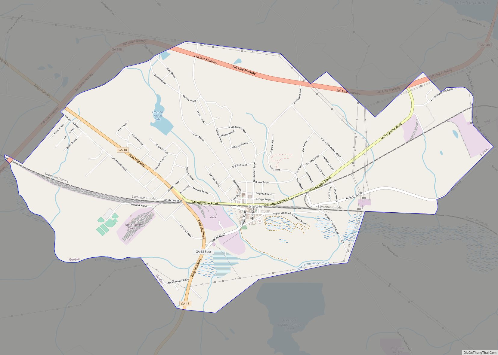 Map of Gordon city, Georgia