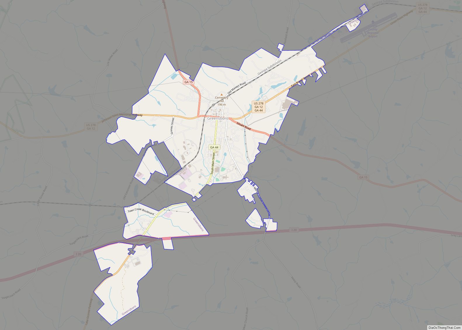 Map of Greensboro city, Georgia