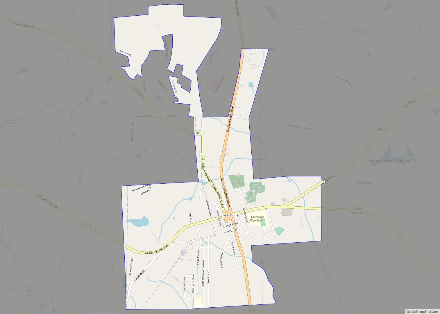 Map of Greenville city, Georgia