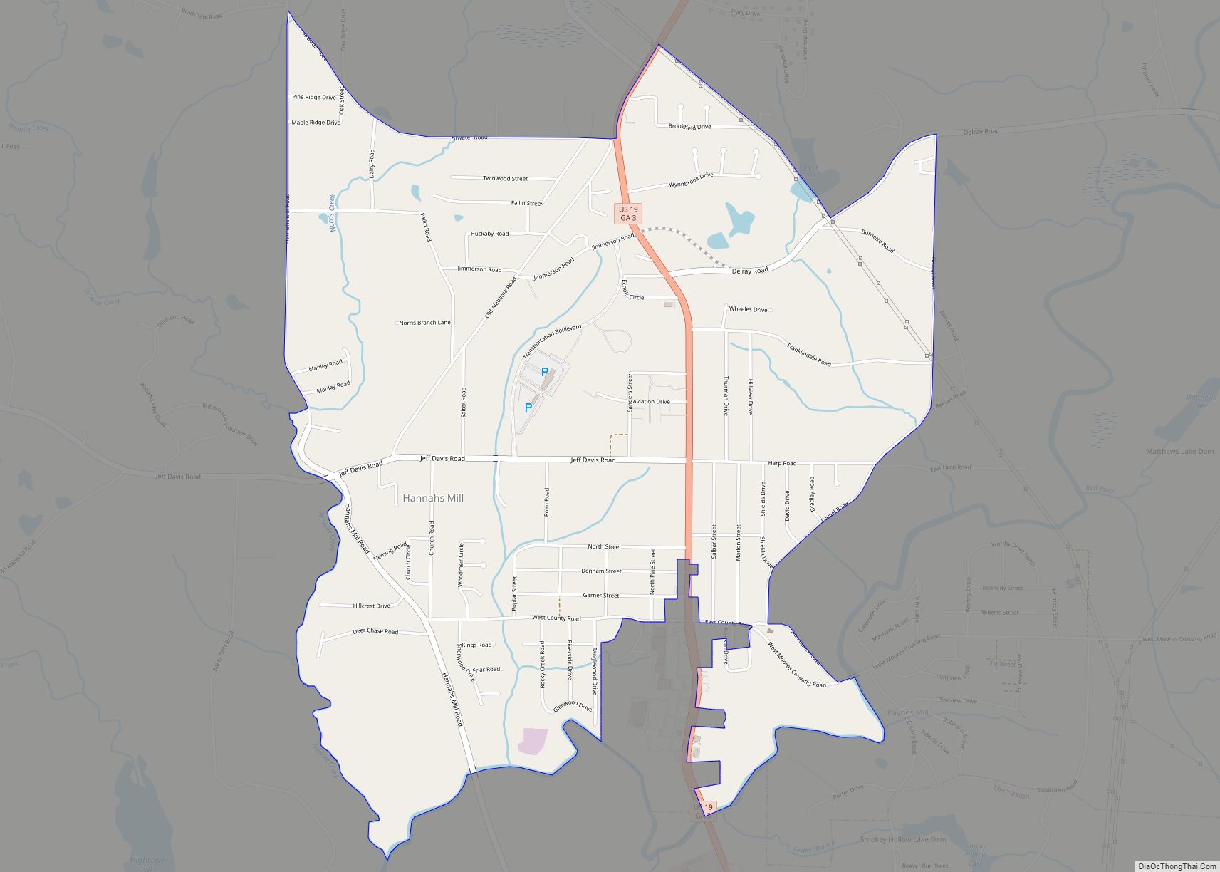 Map of Hannahs Mill CDP