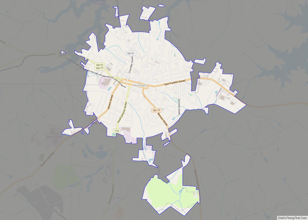 Map of Hartwell city, Georgia