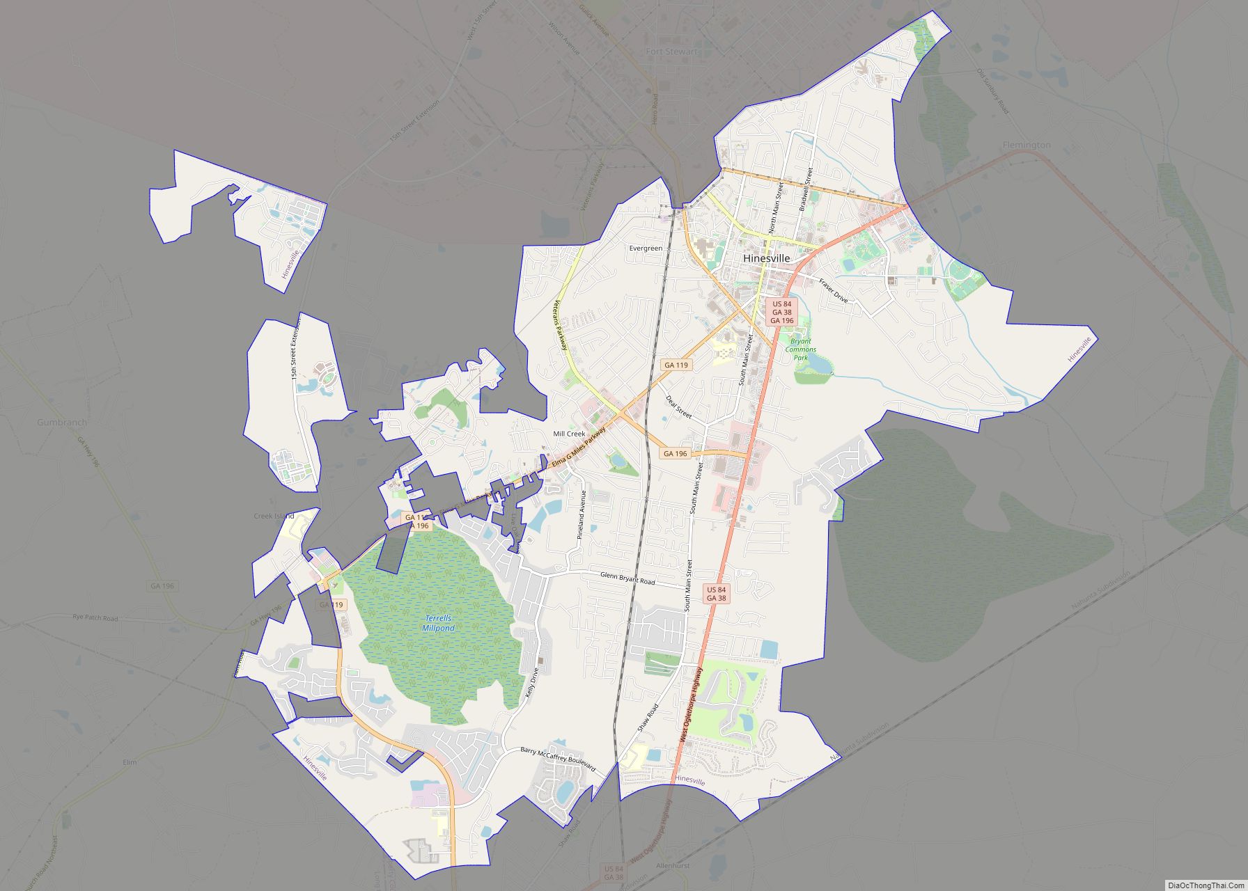 Map of Hinesville city