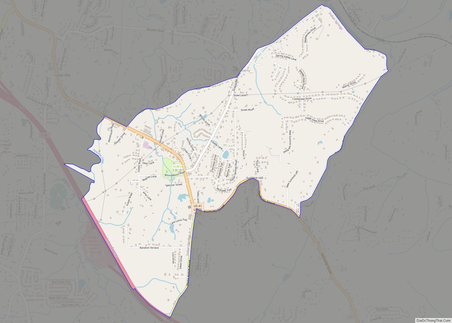 Map of Indian Springs CDP, Georgia