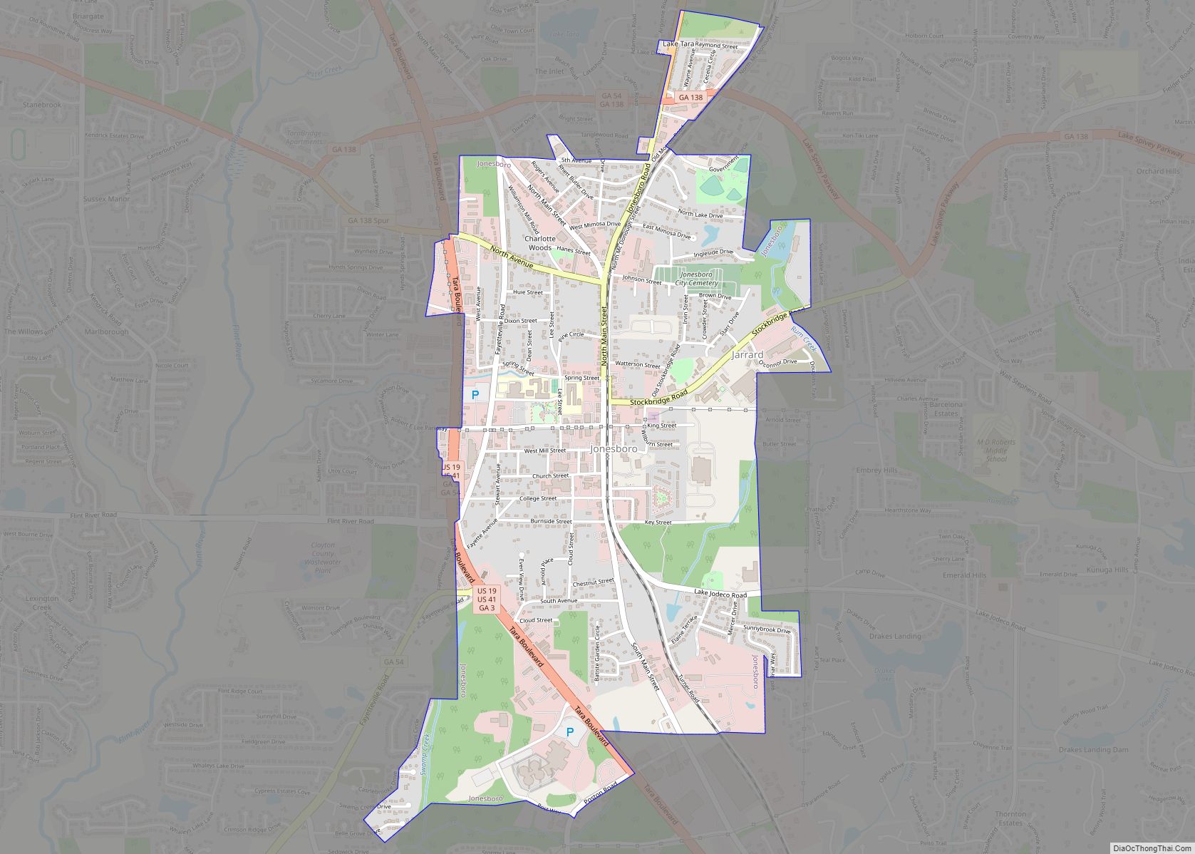 Map of Jonesboro city, Georgia