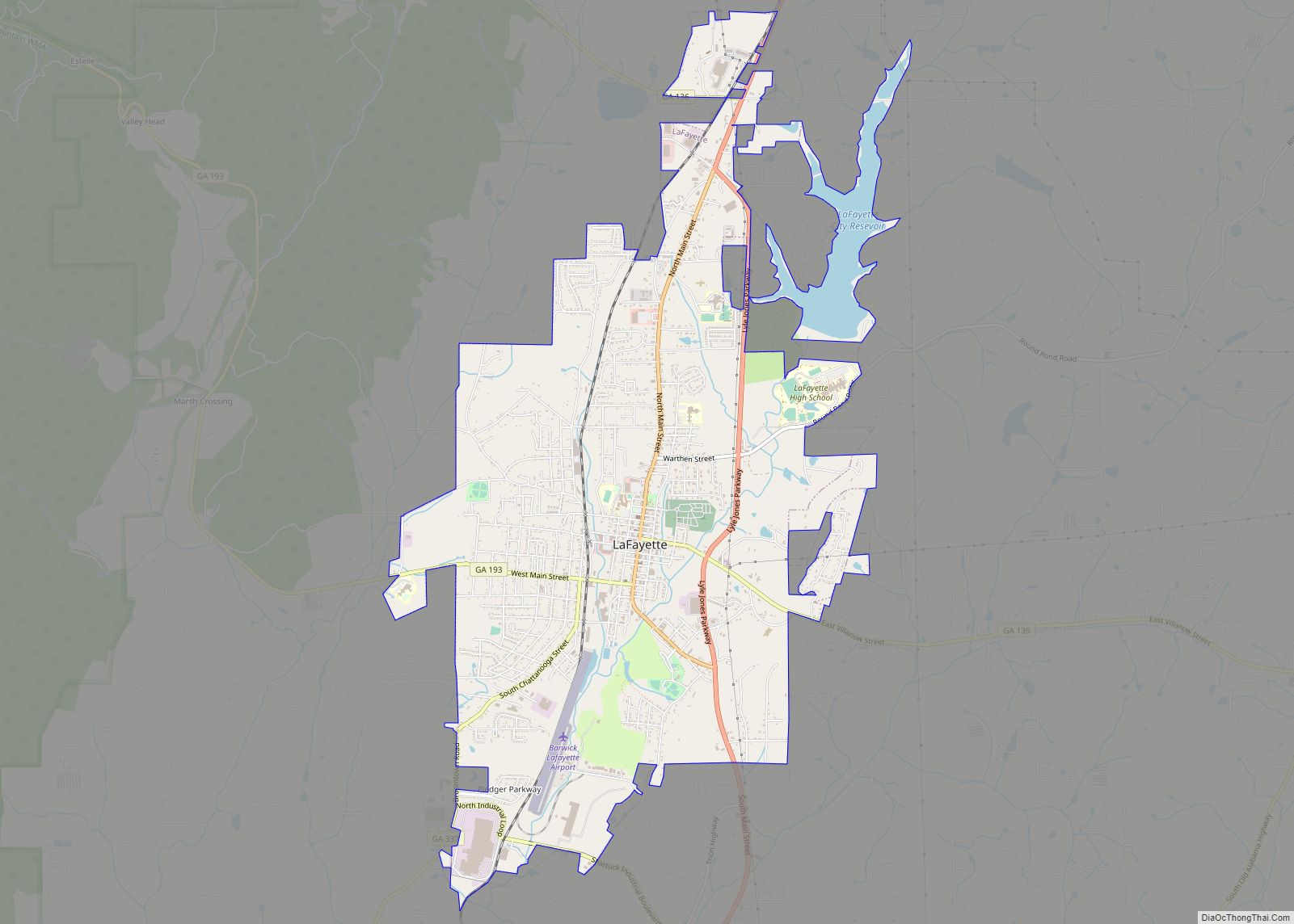 Map of LaFayette city, Georgia