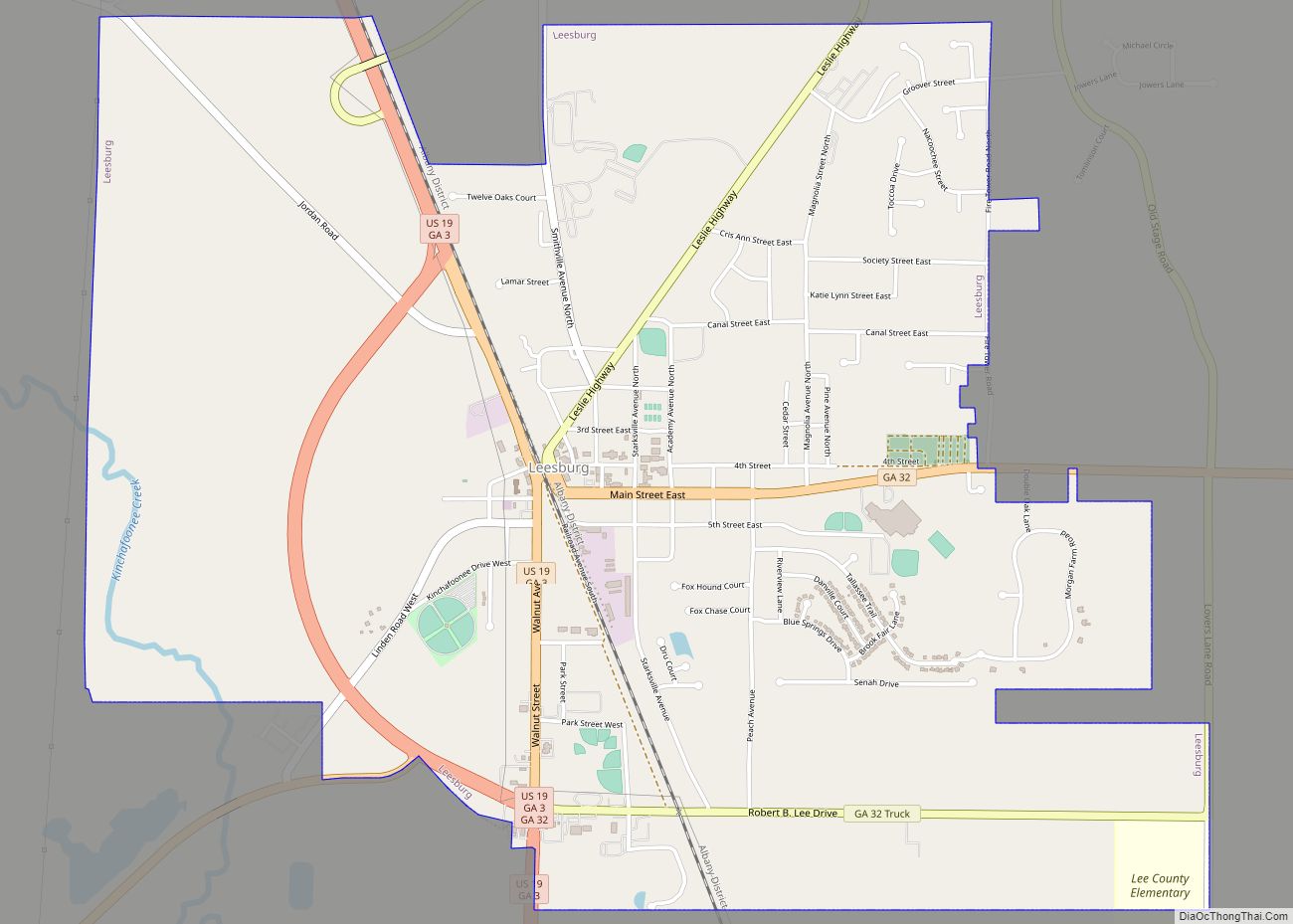 Map of Leesburg city, Georgia