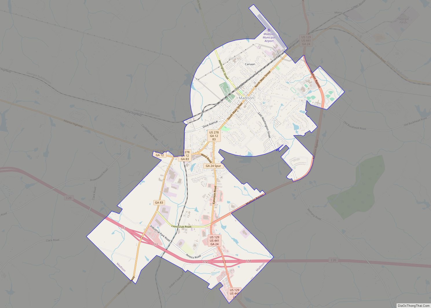 Map of Madison city, Georgia