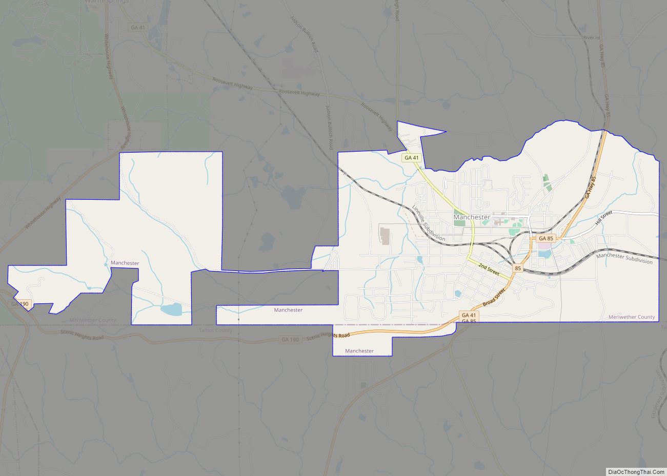 Map of Manchester city, Georgia