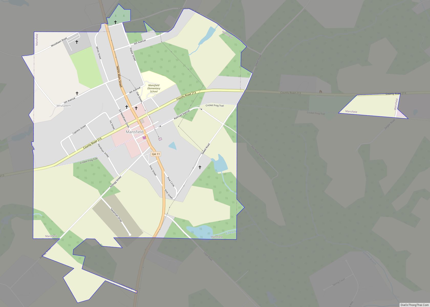 Map of Mansfield city, Georgia