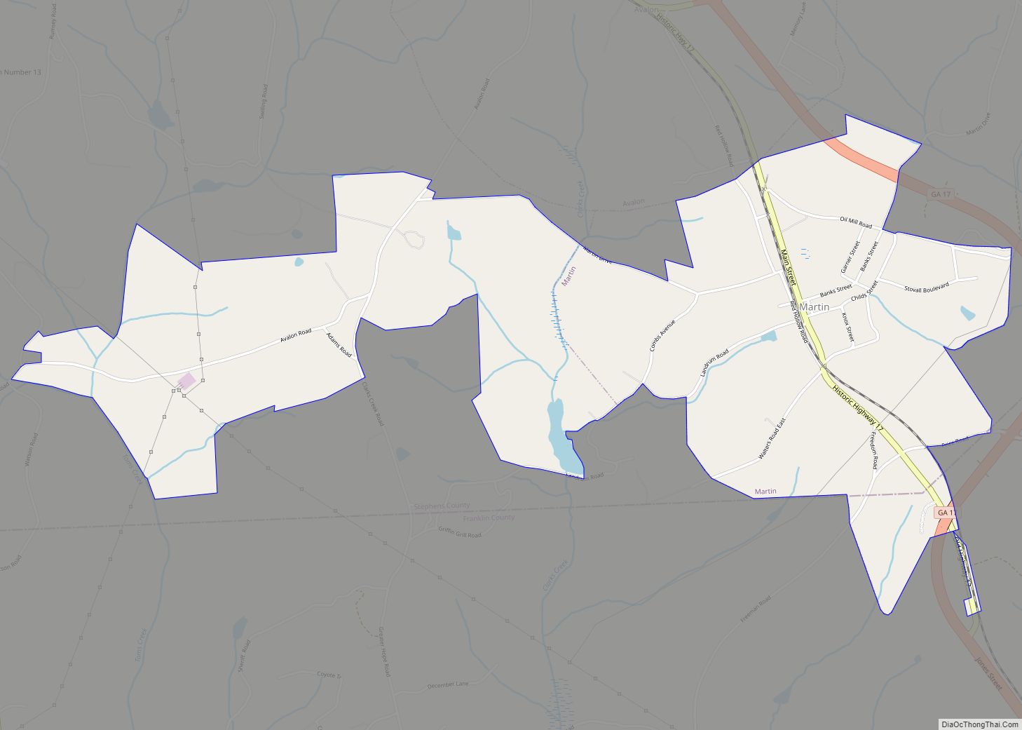 Map of Martin town, Georgia