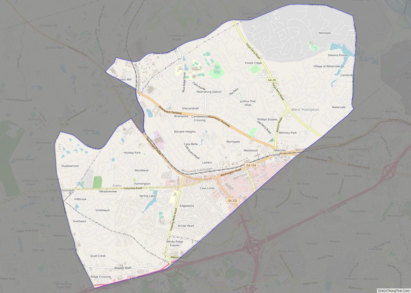 Map of Martinez CDP, Georgia