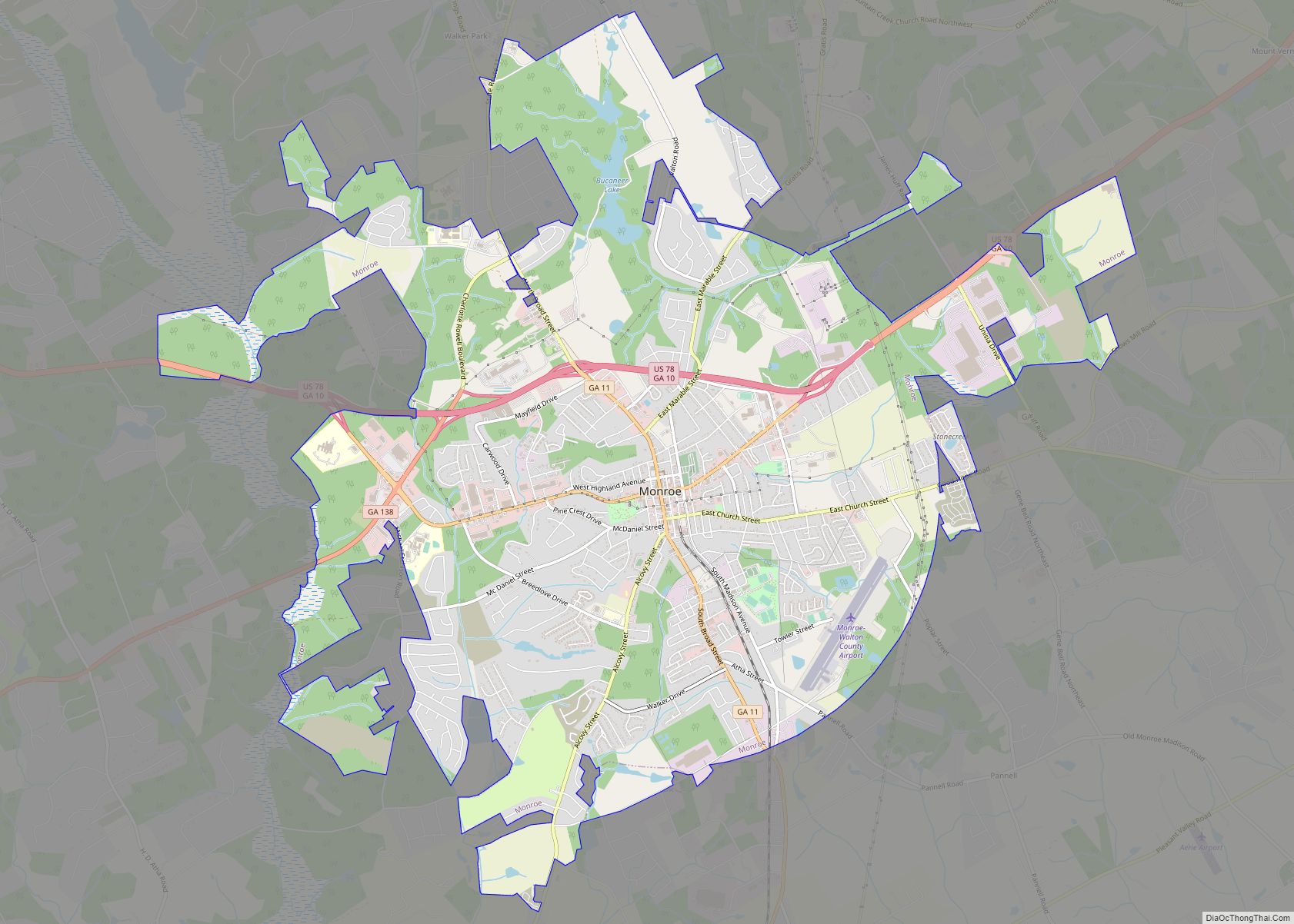 Map of Monroe city, Georgia