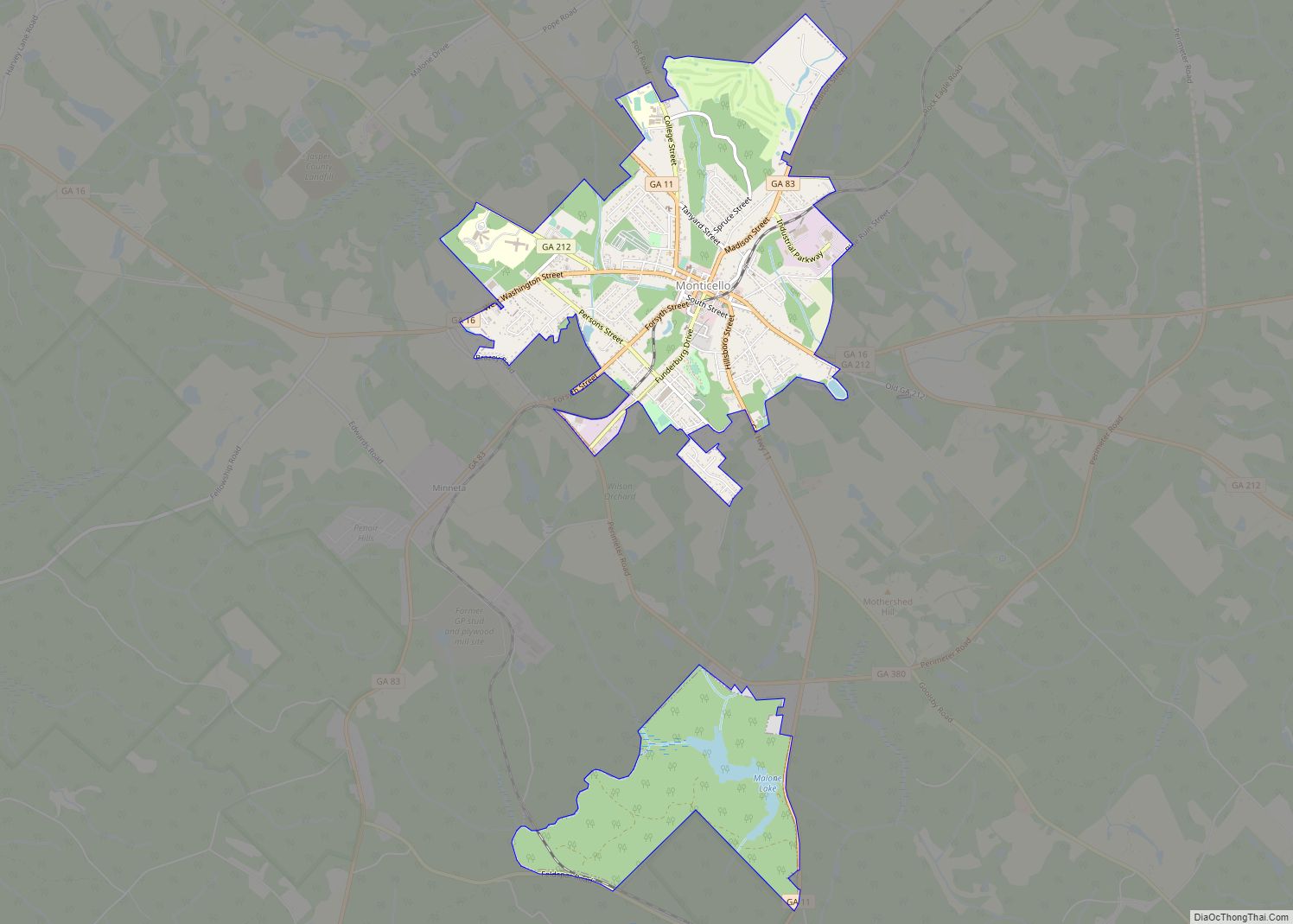 Map of Monticello city, Georgia