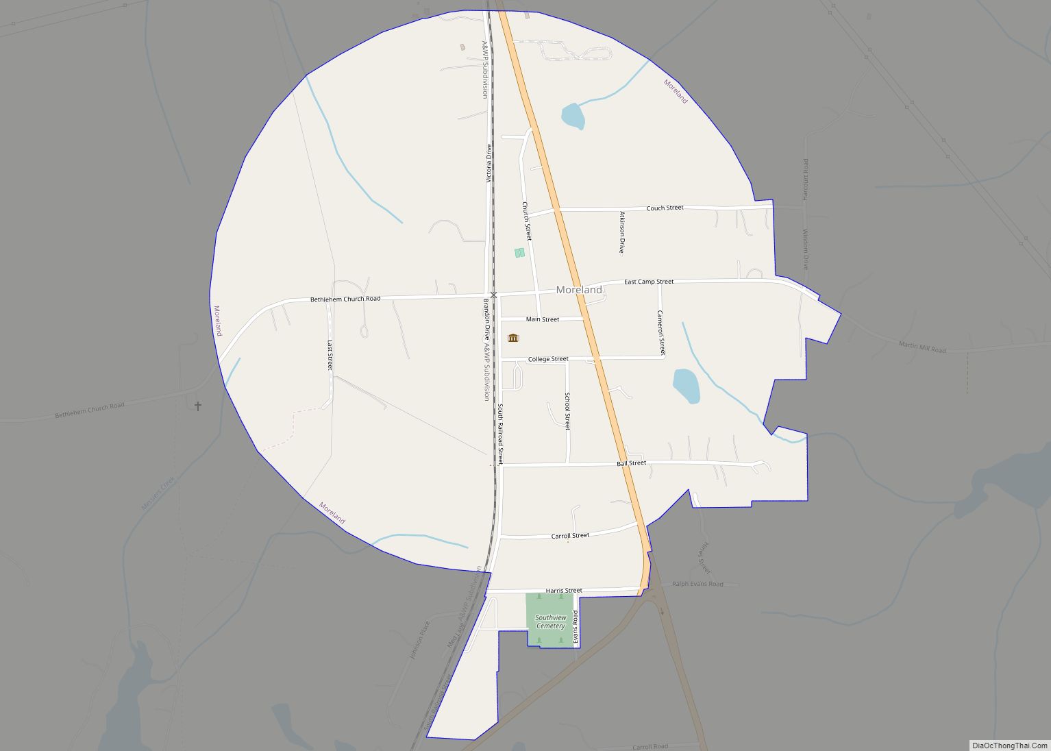 Map of Moreland town, Georgia