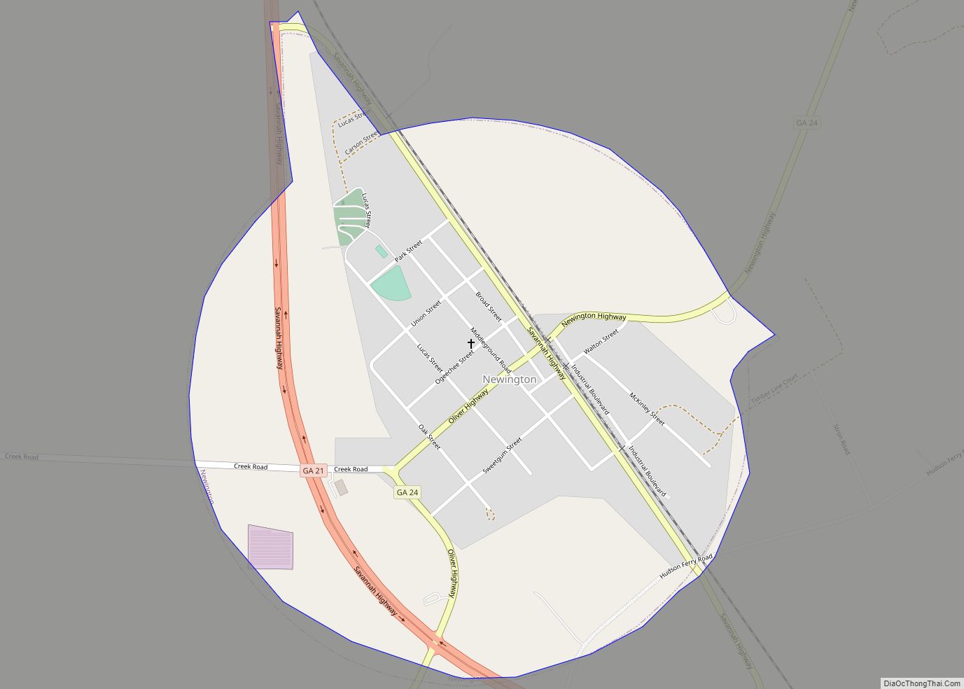 Map of Newington town, Georgia