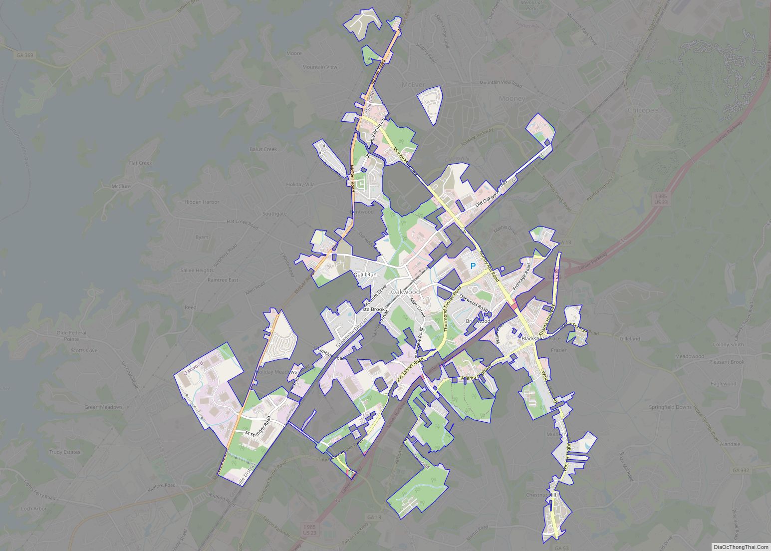 Map of Oakwood city, Georgia