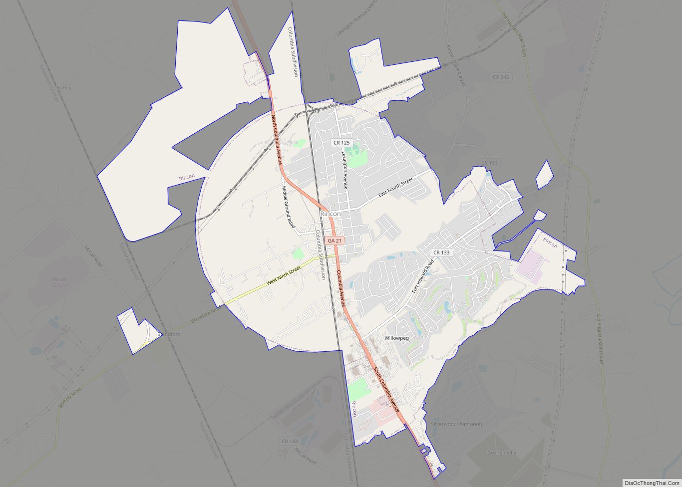 Map of Rincon city, Georgia