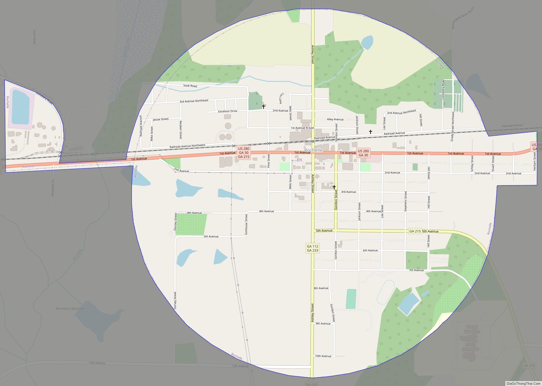 Map of Rochelle city, Georgia