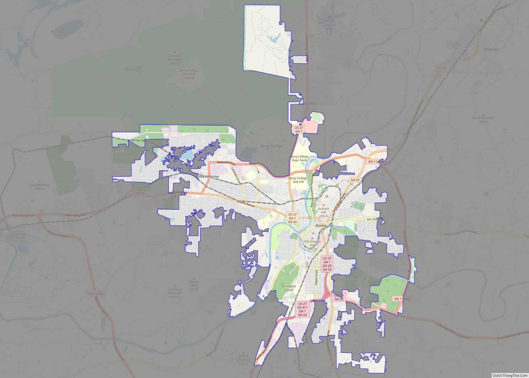 Map of Rome city, Georgia