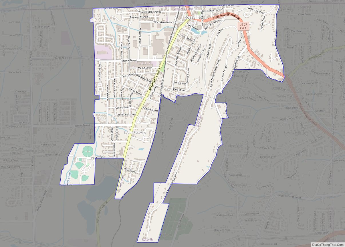 Map of Rossville city, Georgia