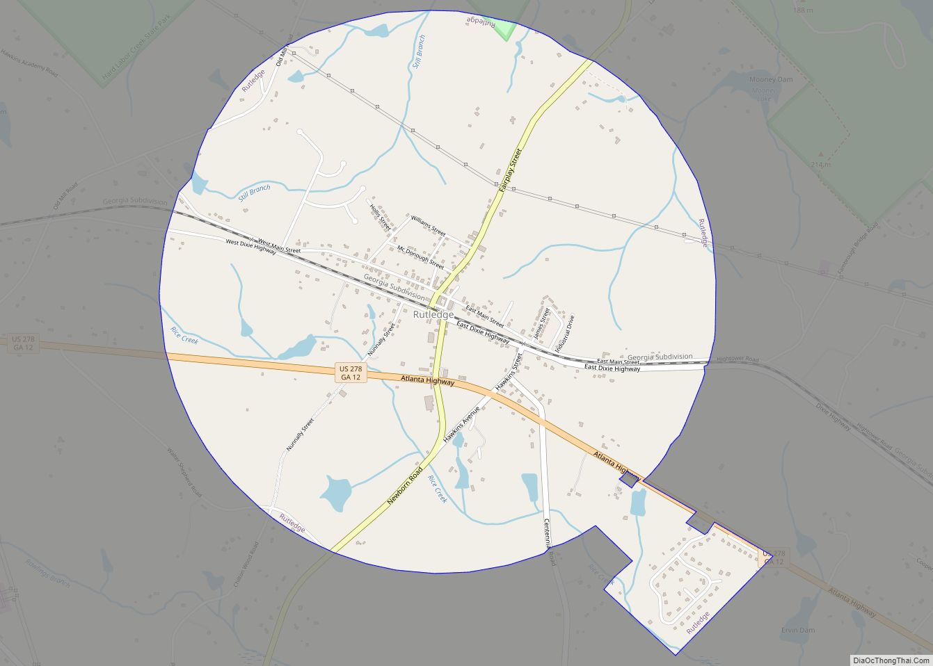 Map of Rutledge city, Georgia