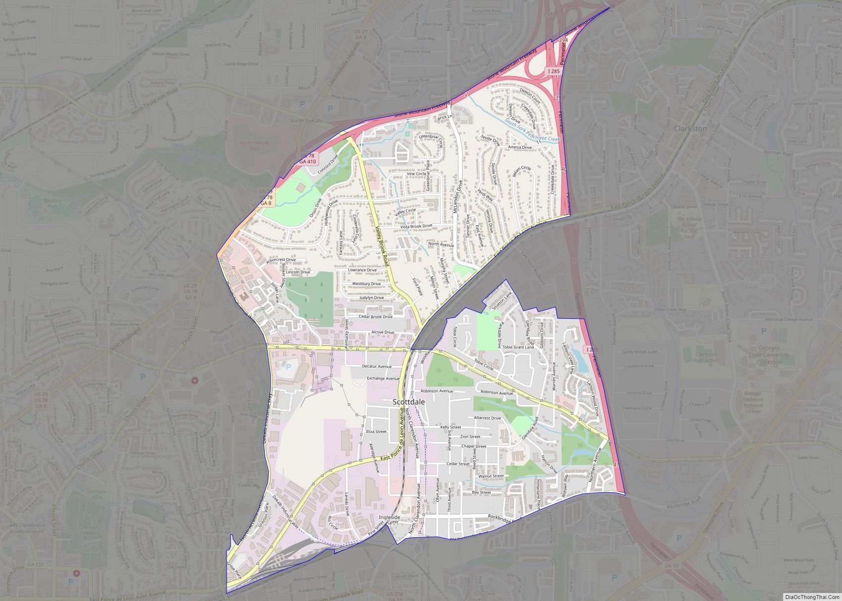 Map of Scottdale CDP, Georgia