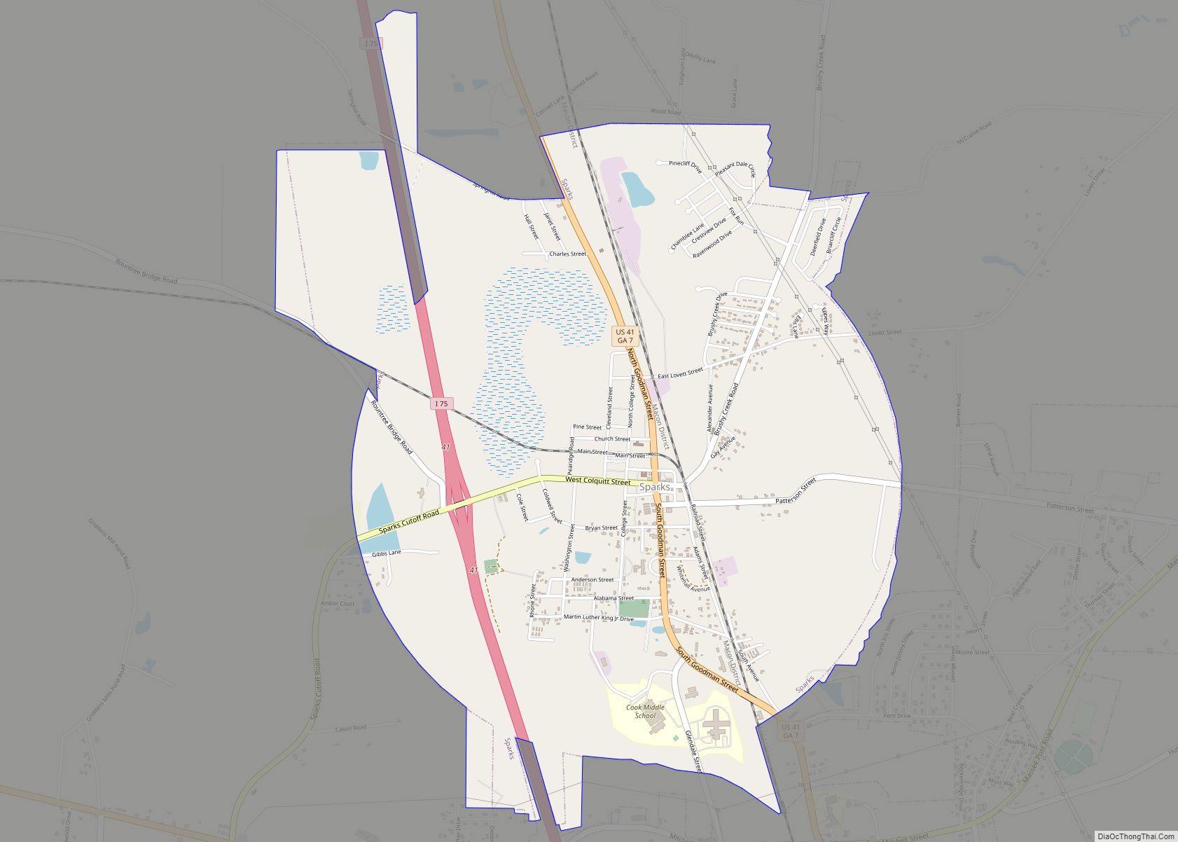 Map of Sparks town, Georgia