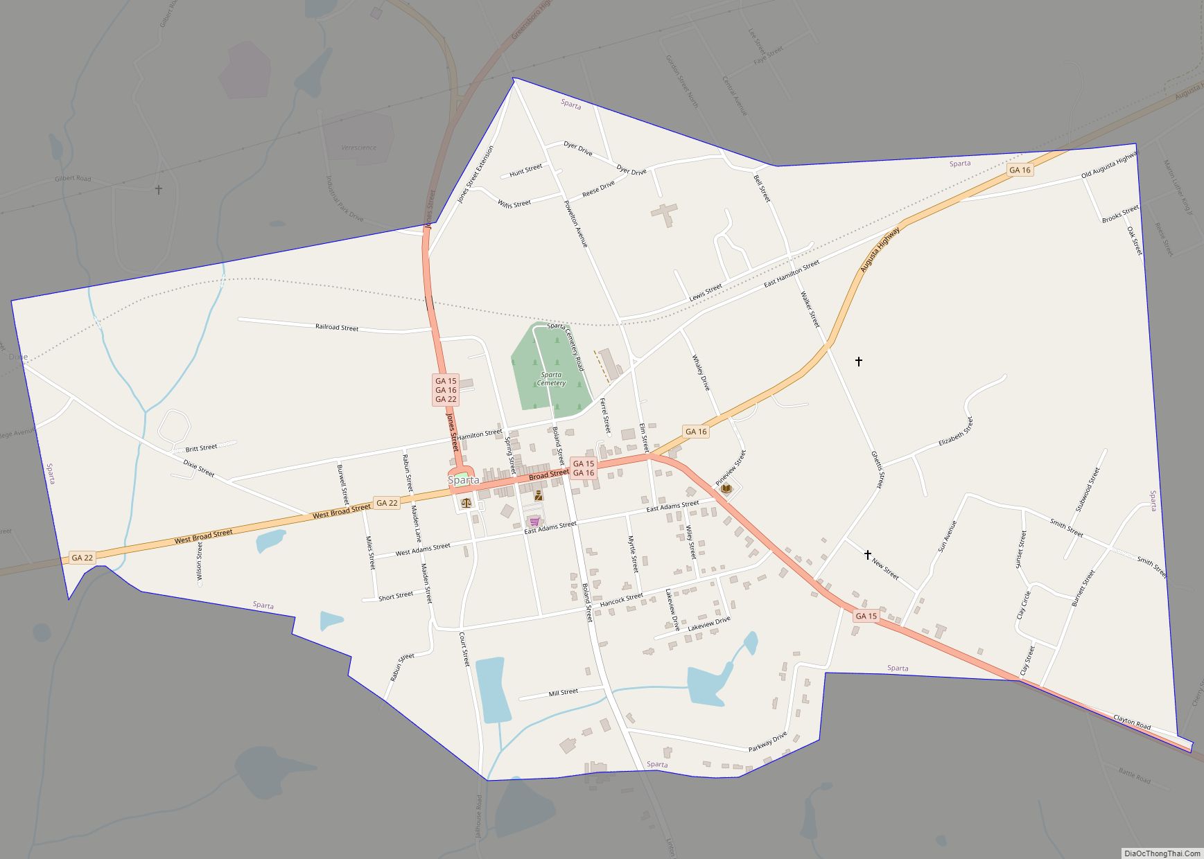 Map of Sparta city, Georgia