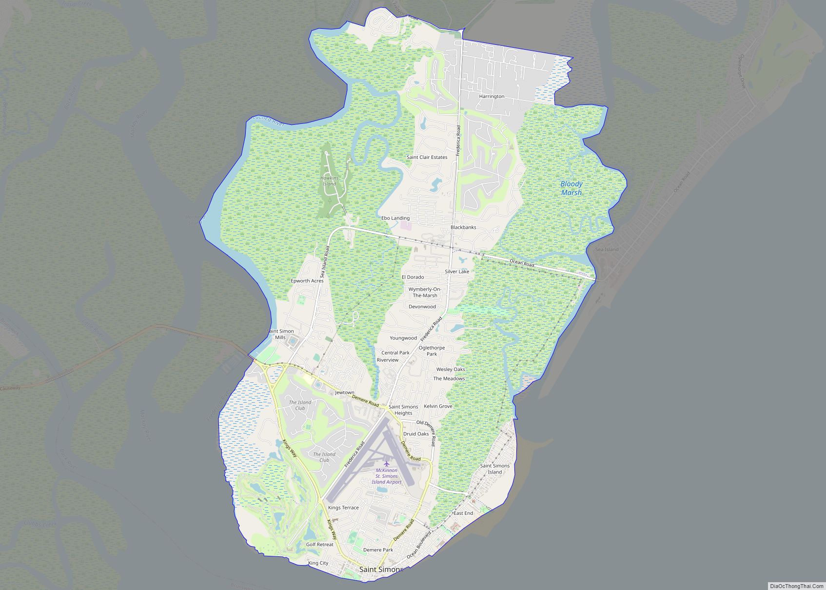 Map of St. Simons CDP