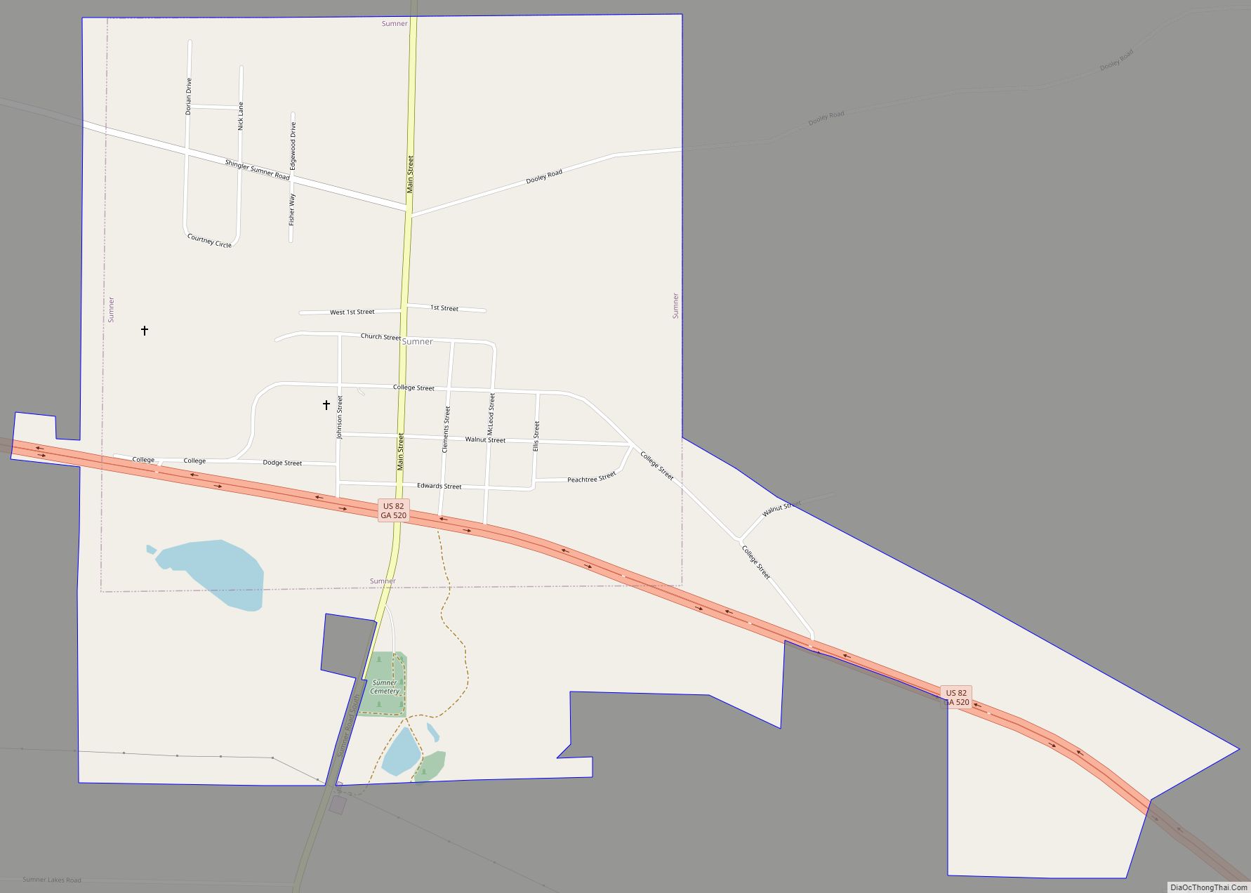 Map of Sumner town, Georgia