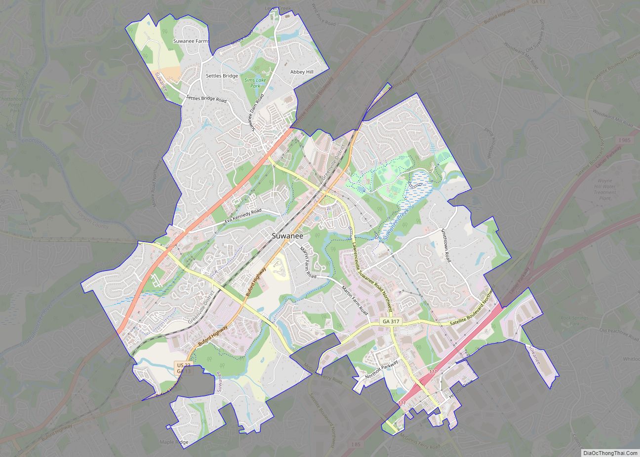 Map of Suwanee city