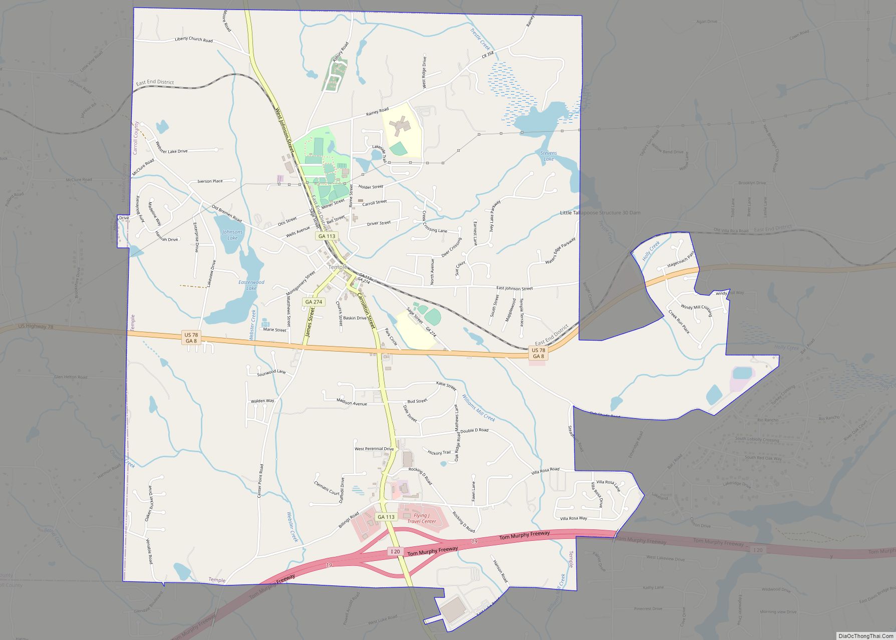 Map of Temple city, Georgia